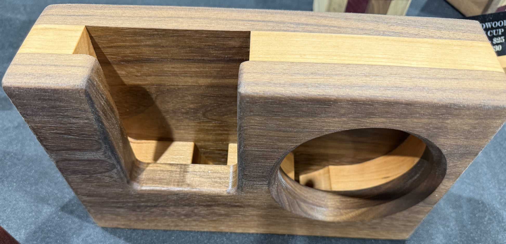 Passive phone music amplifier Walnut exterior with cherry core
